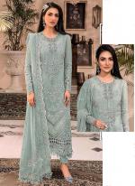 Faux Georgette Pista Green Eid Wear Embroidery Work Pakistani Suit